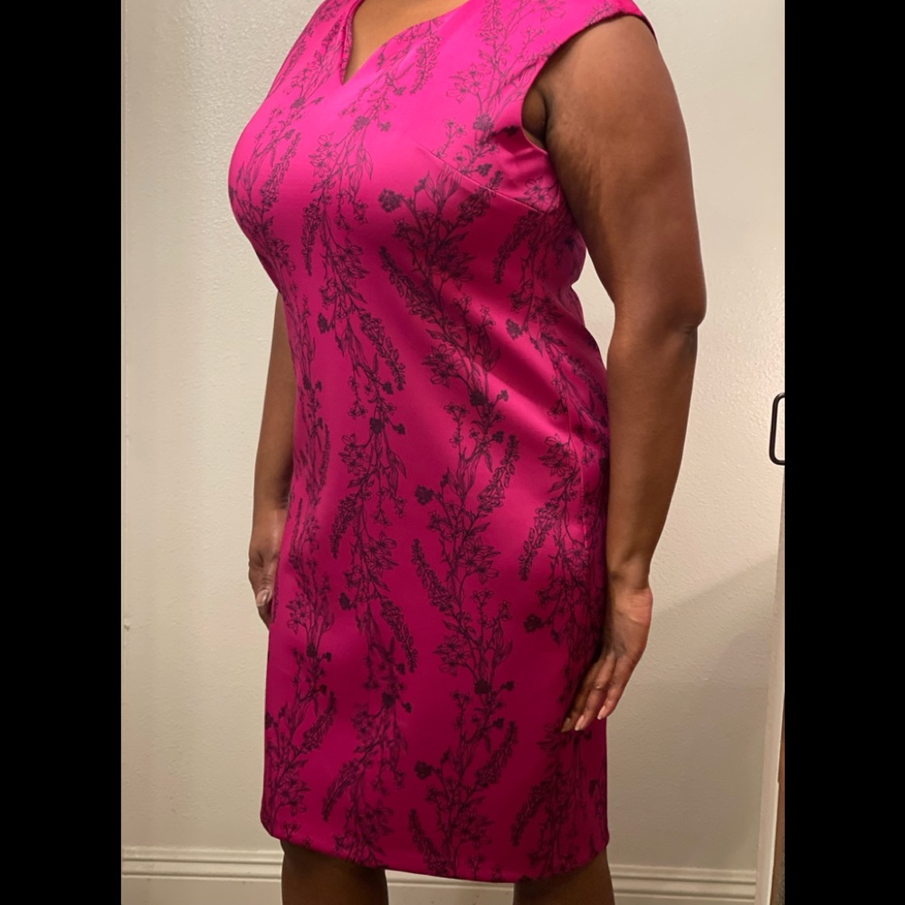 Raspberry/Pink and Black floral shift dress